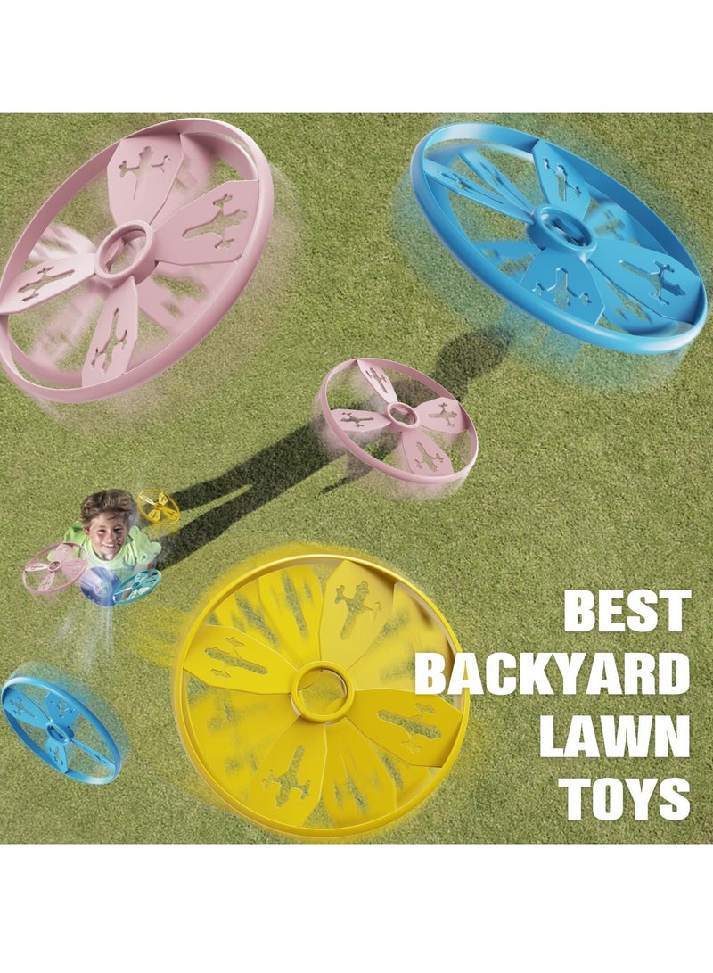 SYOSI 2Pcs Flying Disc Launcher Toy Handheld Flying Disc Catching Game Hand-Thrown Pull Line Ejection Bamboo Dragonfly Toy 2 Launchers and 8 Flying Saucers Fun Outdoor Educational Games for Kids 3+ - Image 4