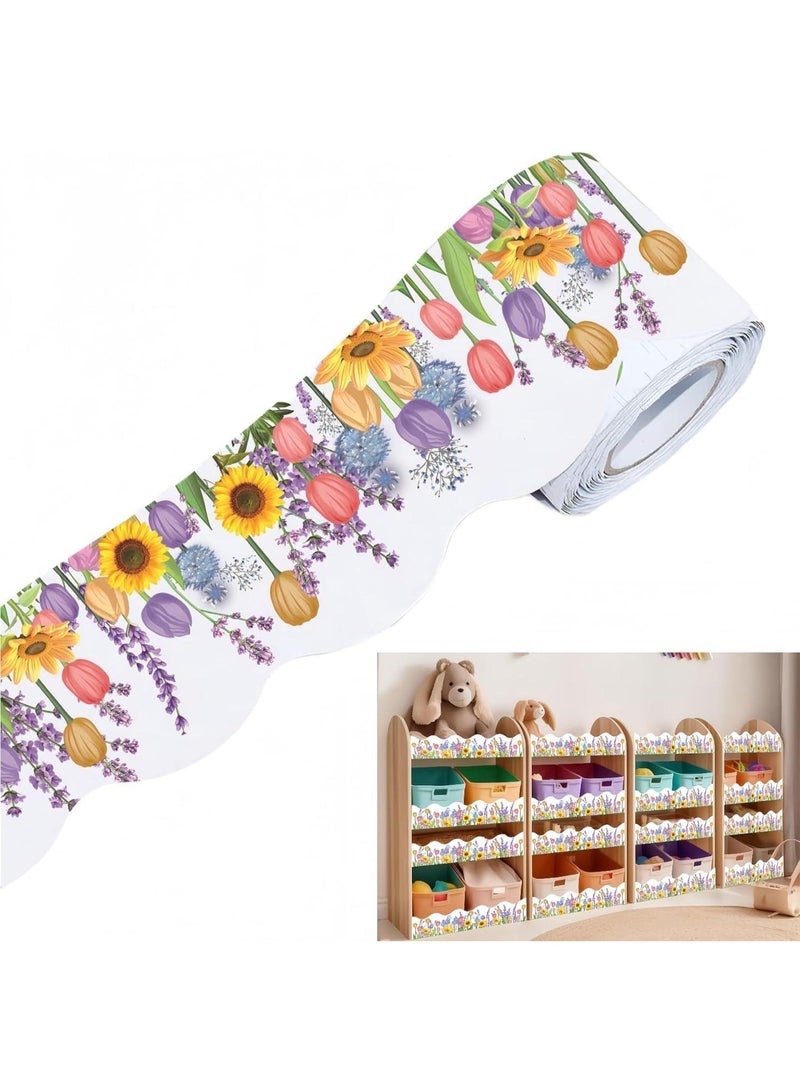 Greenery Bulletin Board Border, Tropical Floral Scalloped Wall Trim Decor for Classroom, Office, Nursery Display (7.6cm x 5m) - Image 1