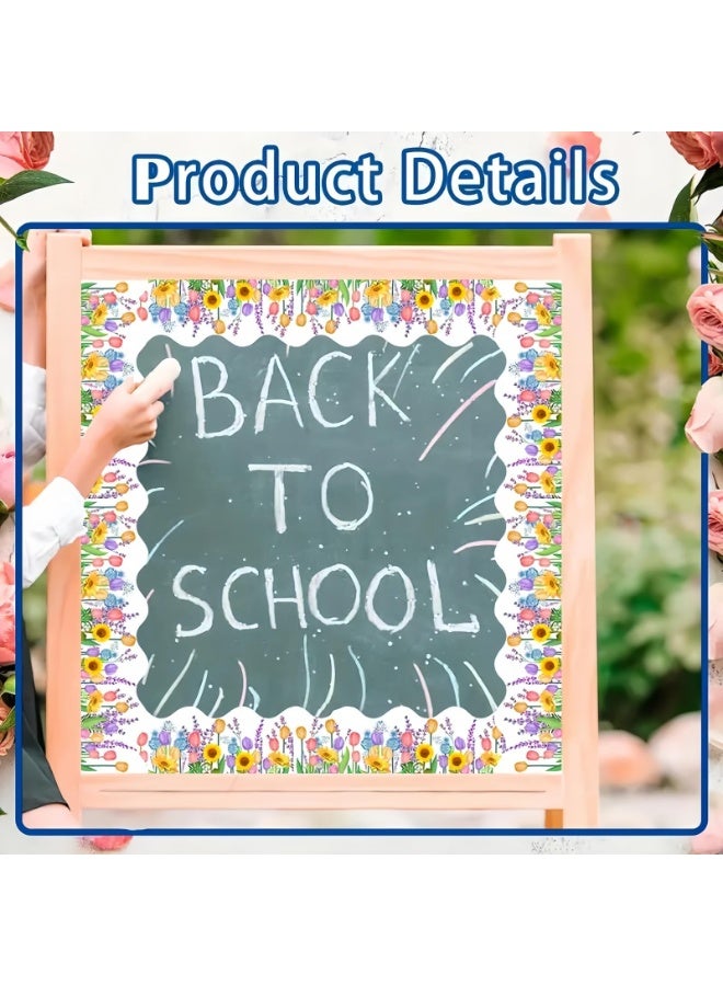 Greenery Bulletin Board Border, Tropical Floral Scalloped Wall Trim Decor for Classroom, Office, Nursery Display (7.6cm x 5m) - Image 2