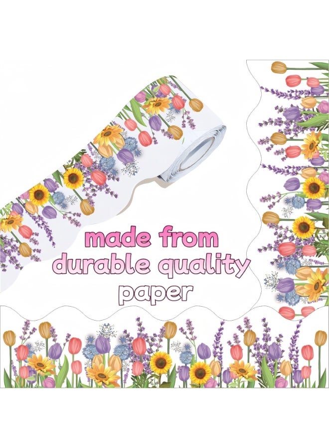 Greenery Bulletin Board Border, Tropical Floral Scalloped Wall Trim Decor for Classroom, Office, Nursery Display (7.6cm x 5m) - Image 4