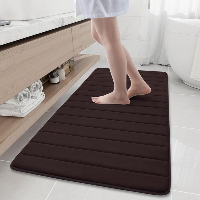 MEMORY FOAM BATH MAT 60 X 24 ULTRA SOFT AND NONSLIP BATHROOM RUGS WATER ABSORBENT AND MACHINE WASHABLE BATH RUG RUNNER FOR BATHROOM SHOWER AND TUB BROWN
