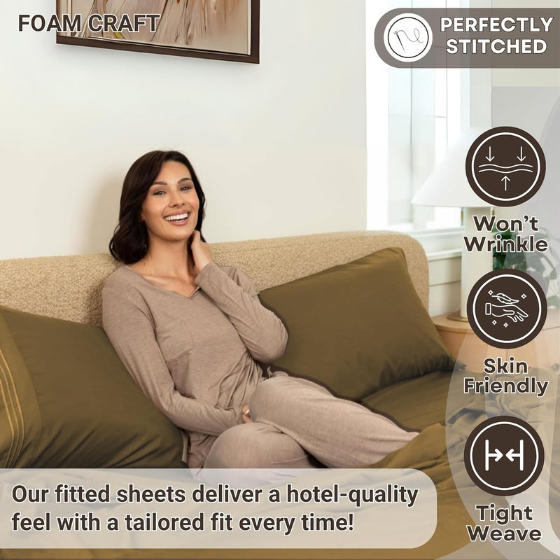 FOAM CRAFT 100% Cotton Fitted Bed Sheet - Mocha, 160 x 200cm - Image 3