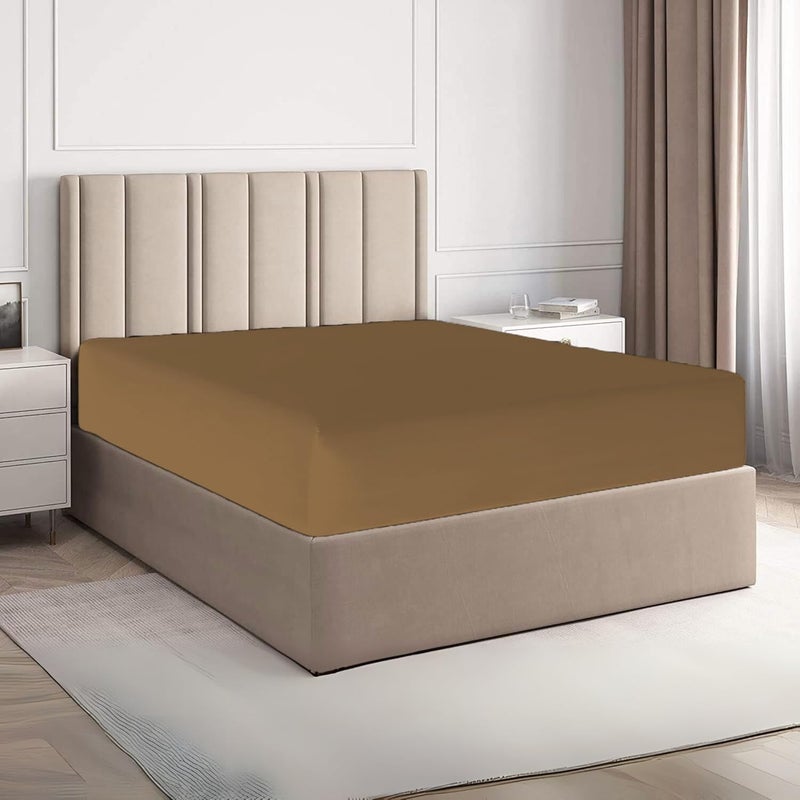 FOAM CRAFT 100% Cotton Fitted Bed Sheet - Mocha, 160 x 200cm - Image 1