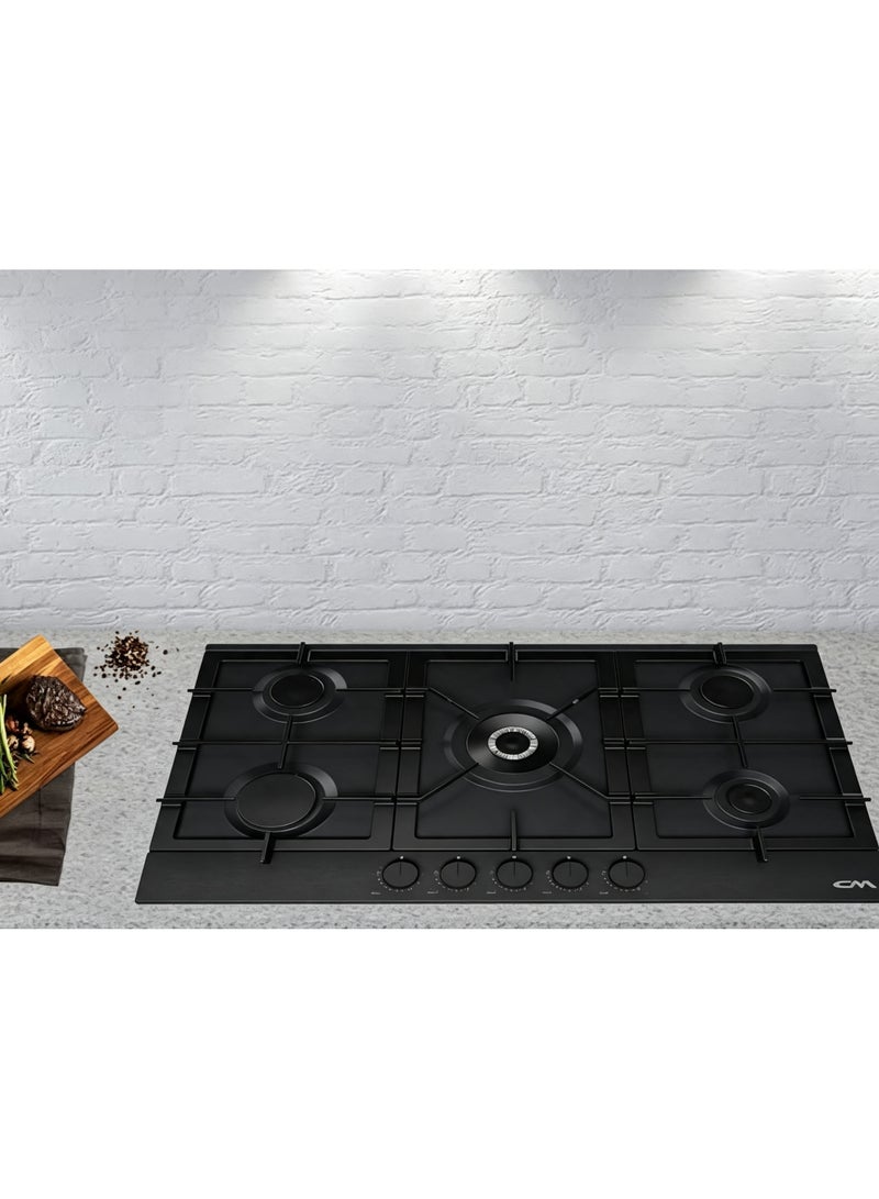 CM PIAGO 905 MBE Matte Black 90cm Gas Hob – Italian SABAF Burners, Cast Iron Pan Supports & Flame Failure Safety - Image 2