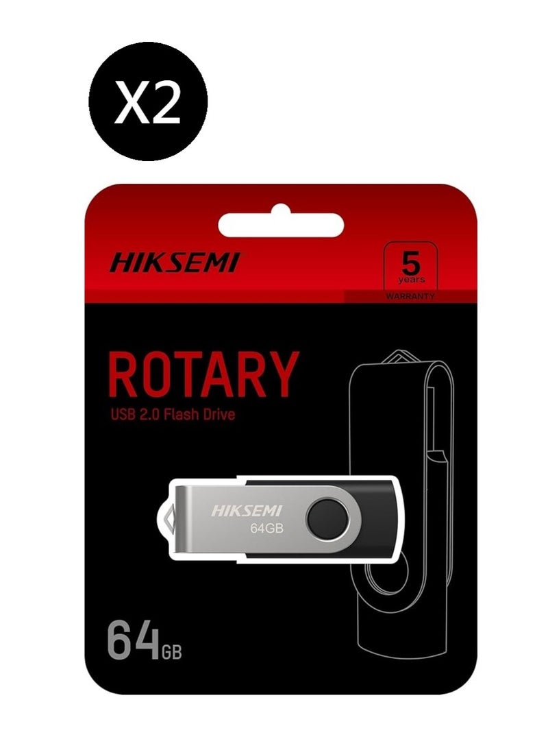 HIKSEMI Bundle Of 2 64GB USB 2.0 Spinning Pen Drive, Silver/Black | HS-USB-M200S 64G |
