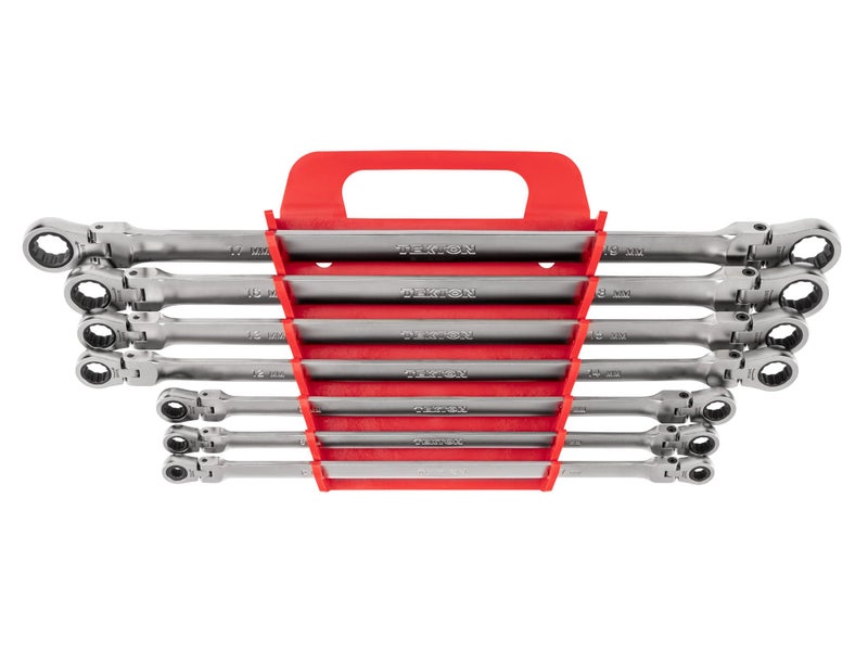 TEKTON Long Flex Head 12Point Ratcheting Box End Wrench Set with Holder 7Piece 619 mm WRB96201