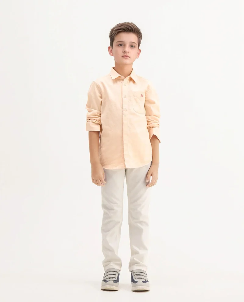 رير ونز Rare Ones Kids Hart Yellow Cotton Solid Button Closure Boxy Fit Shirt