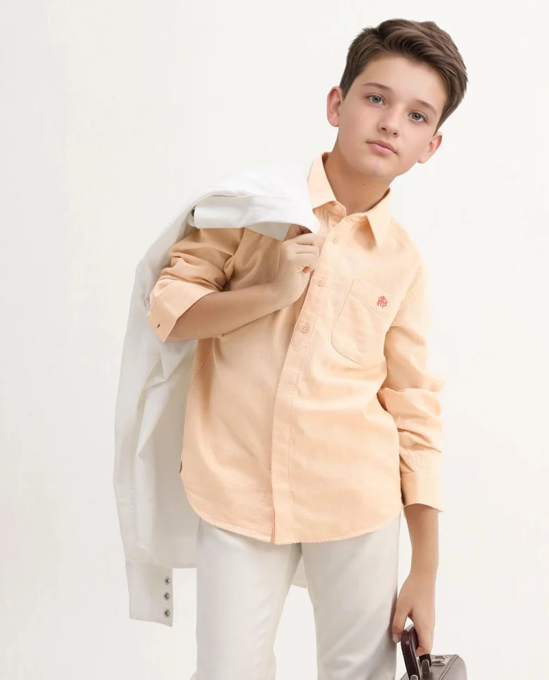 رير ونز Rare Ones Kids Hart Yellow Cotton Solid Button Closure Boxy Fit Shirt