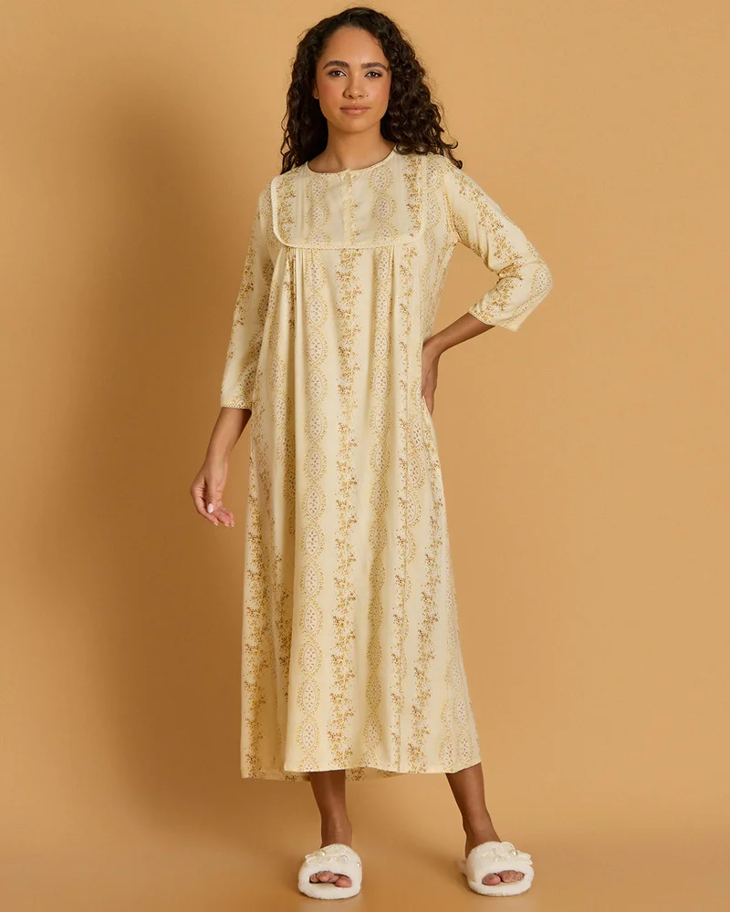 REDTAG Women Yellow Long Sleeve Nightgown