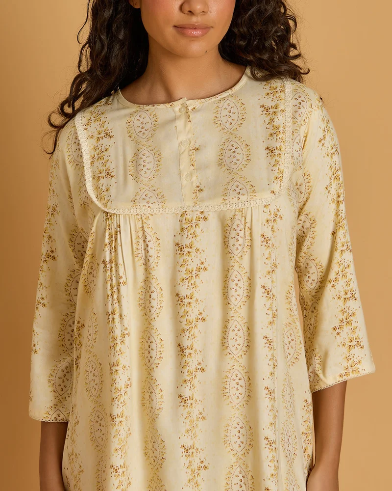 REDTAG Women Yellow Long Sleeve Nightgown