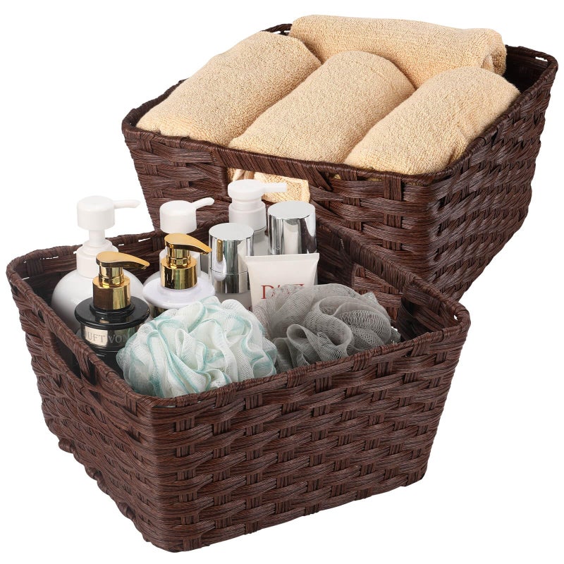 Onlytak Wicker Storage Baskets Baskets for Shelves Toilet Paper Woven Storage Baskets for Organizing Brown 12 x 12 x 6 2Pack