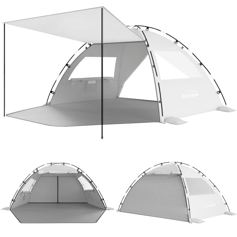 Elegear CumbreXâ„¢ Beach Tent Sun Shelter with Canopy, 4-5 Person Pop Up Beach Tent, Easy Setup UPF 50+ UV Protection Portable Lightweight Double Silver Coating Cabana Sun Shade Shelter - Silver - Image 1
