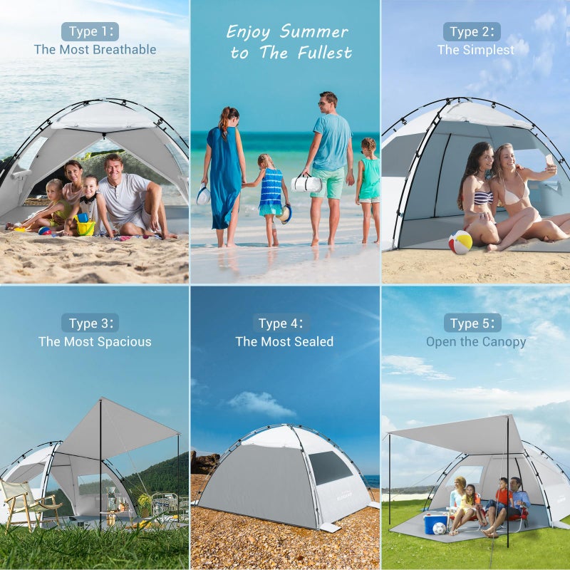 Elegear CumbreXâ„¢ Beach Tent Sun Shelter with Canopy, 4-5 Person Pop Up Beach Tent, Easy Setup UPF 50+ UV Protection Portable Lightweight Double Silver Coating Cabana Sun Shade Shelter - Silver - Image 5