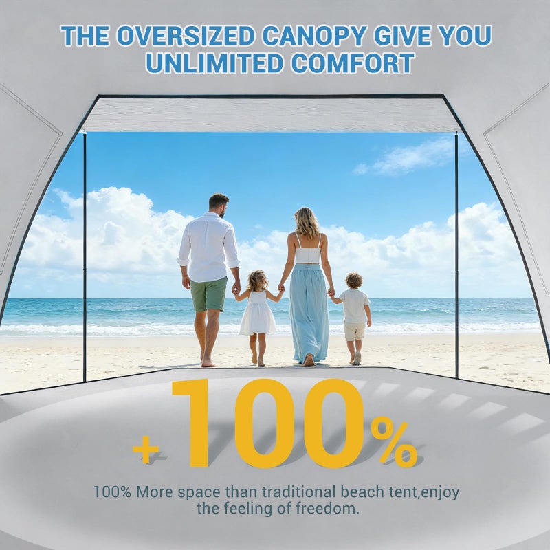 Elegear CumbreXâ„¢ Beach Tent Sun Shelter with Canopy, 4-5 Person Pop Up Beach Tent, Easy Setup UPF 50+ UV Protection Portable Lightweight Double Silver Coating Cabana Sun Shade Shelter - Silver - Image 2