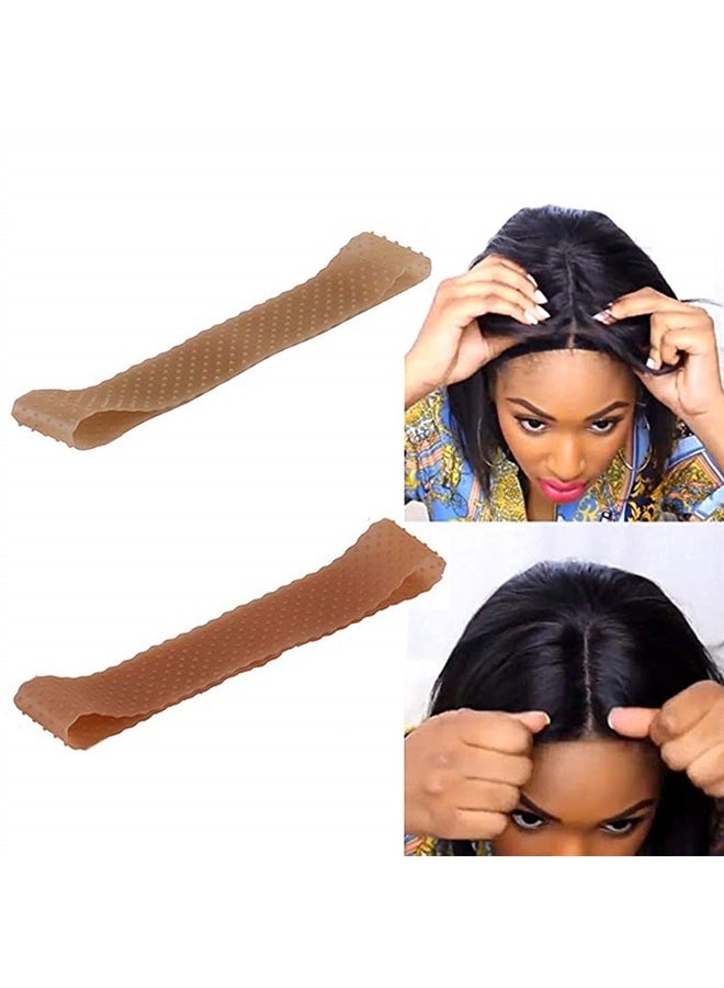 Yuriait 2 Pack Wig Grip Band Non Slip Transparent Silicone Wig Fix Silicone Wig Grip Natural Grip Headbands for Women Comfort Elastic Wig Grip Cap for Lace Wigs to Hold Wigs (light brown+dark brown) - Image 1