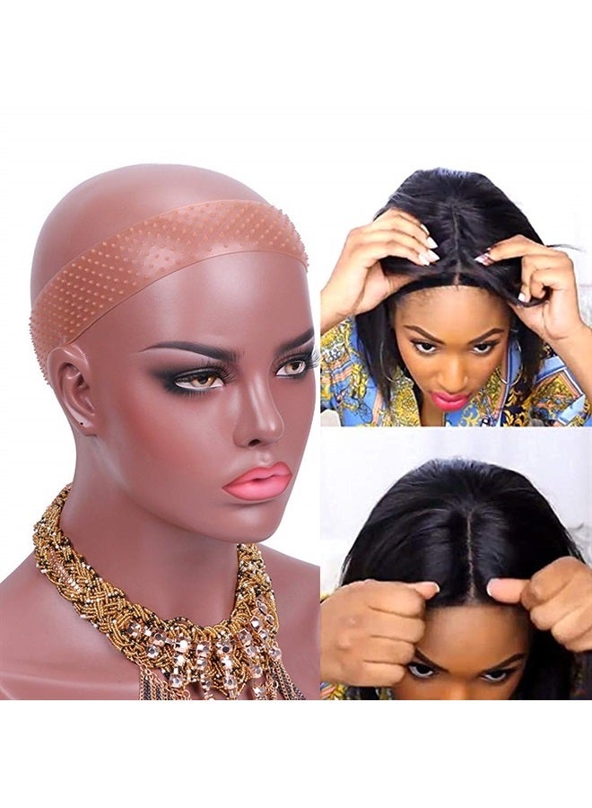 Yuriait 2 Pack Wig Grip Band Non Slip Transparent Silicone Wig Fix Silicone Wig Grip Natural Grip Headbands for Women Comfort Elastic Wig Grip Cap for Lace Wigs to Hold Wigs (light brown+dark brown) - Image 3
