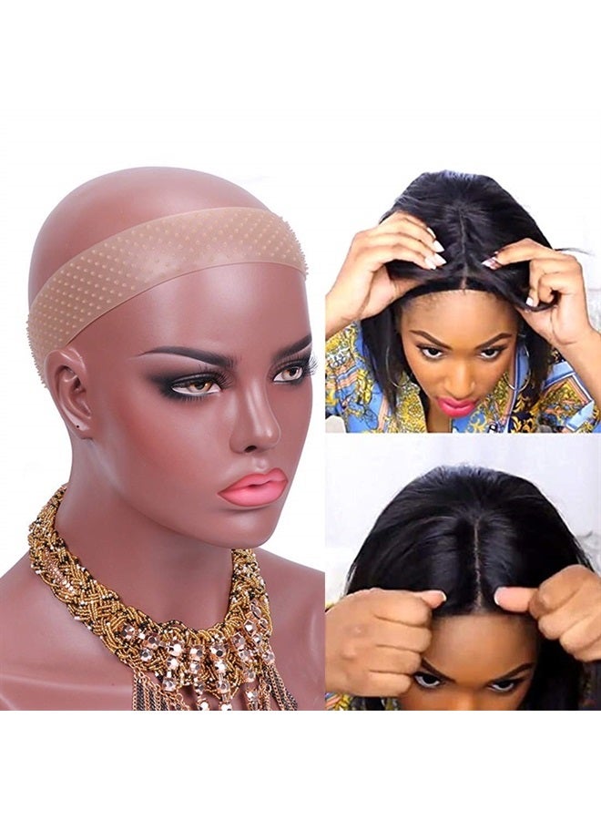 Yuriait 2 Pack Wig Grip Band Non Slip Transparent Silicone Wig Fix Silicone Wig Grip Natural Grip Headbands for Women Comfort Elastic Wig Grip Cap for Lace Wigs to Hold Wigs (light brown+dark brown) - Image 2