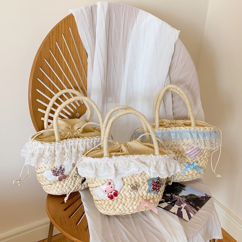 Pastoral Style Handwoven Bag For Women Style Fresh Seaside Vacation Beach Bag Satchel Vegetable Basket Women'S Bag - Image 3