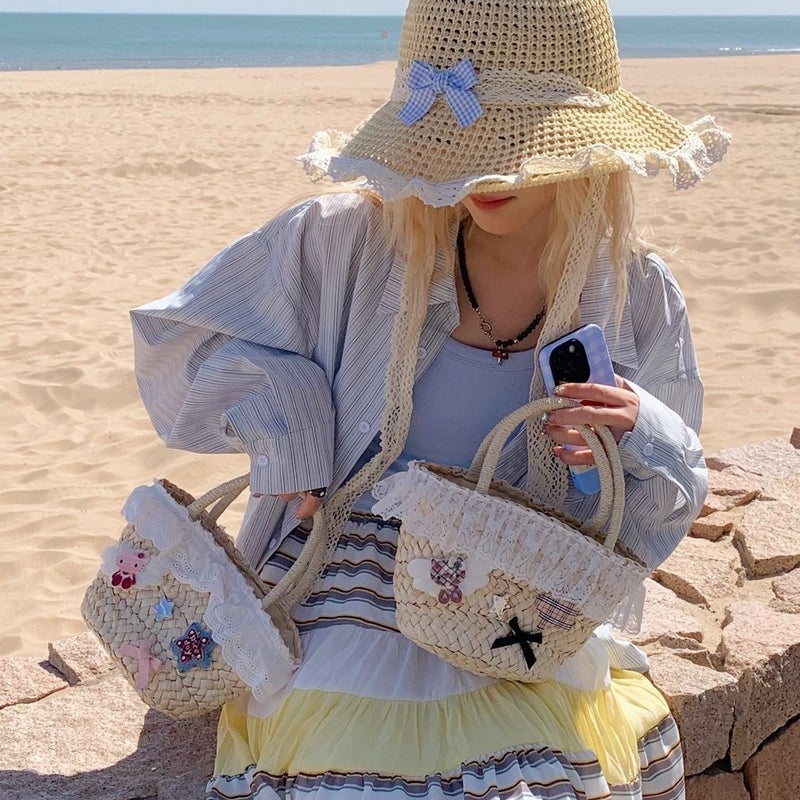 Pastoral Style Handwoven Bag For Women Style Fresh Seaside Vacation Beach Bag Satchel Vegetable Basket Women'S Bag - Image 5