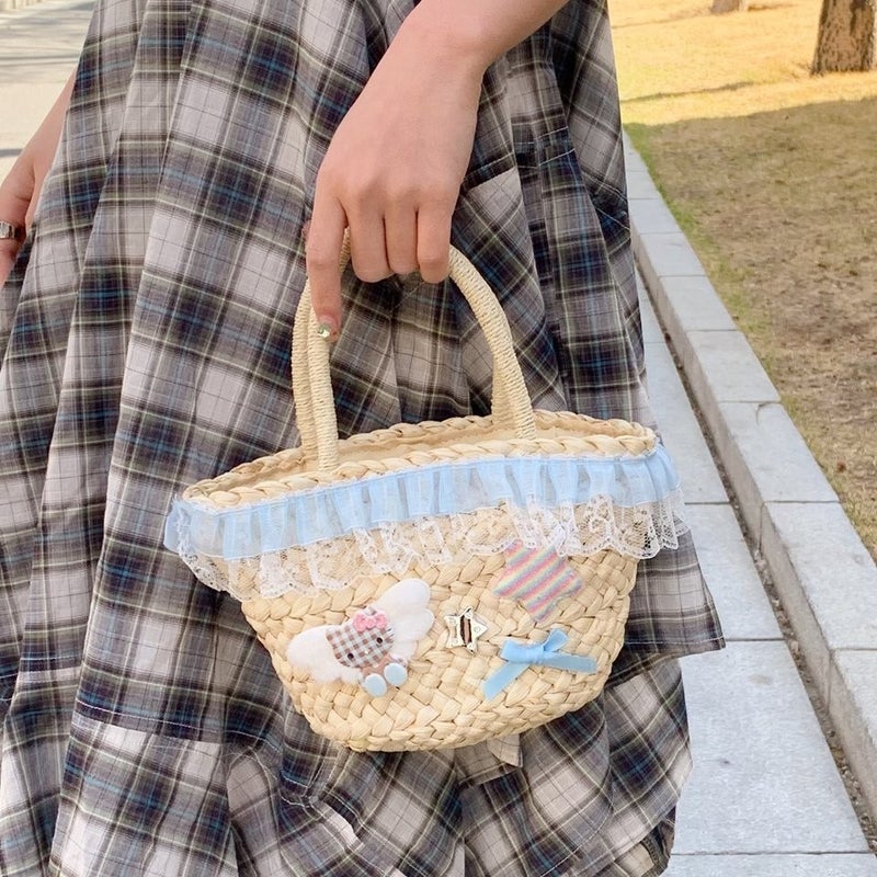 Pastoral Style Handwoven Bag For Women Style Fresh Seaside Vacation Beach Bag Satchel Vegetable Basket Women'S Bag - Image 4