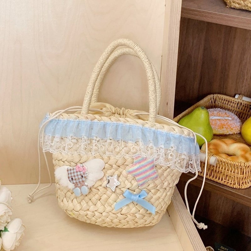 Pastoral Style Handwoven Bag For Women Style Fresh Seaside Vacation Beach Bag Satchel Vegetable Basket Women'S Bag - Image 2