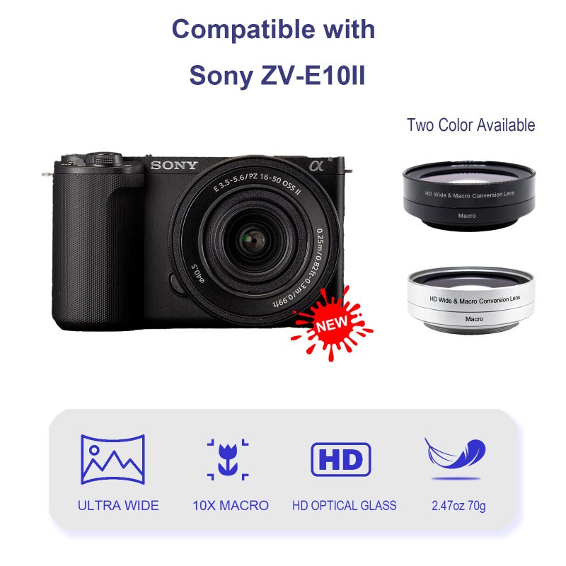 FotoZ عدسة تحويل واسعة الزاوية الصغيرة FotoZ 40.5mm 0.75x (مع ماكرو) ، لكاميرات Sony ZV-1F ZV-E10 ، ZV-E10 MarkII A6400 A6700 ، ملحقات متوافقة مع عدسة الكيت 16-50mm ، PZ 16-50mm OSS II (فضية) - Image 3
