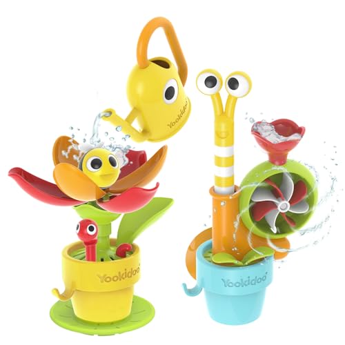 Yookidoo Toddler Baby Bath Toy (Ages 1-3) Garden Adventure Set Bundle: Snail & Flower with Watering Can (Mold Free) Attach to Any Tub or Shower Fun for Bath Time - Great for Boys , Girls , & Kids - Image 1