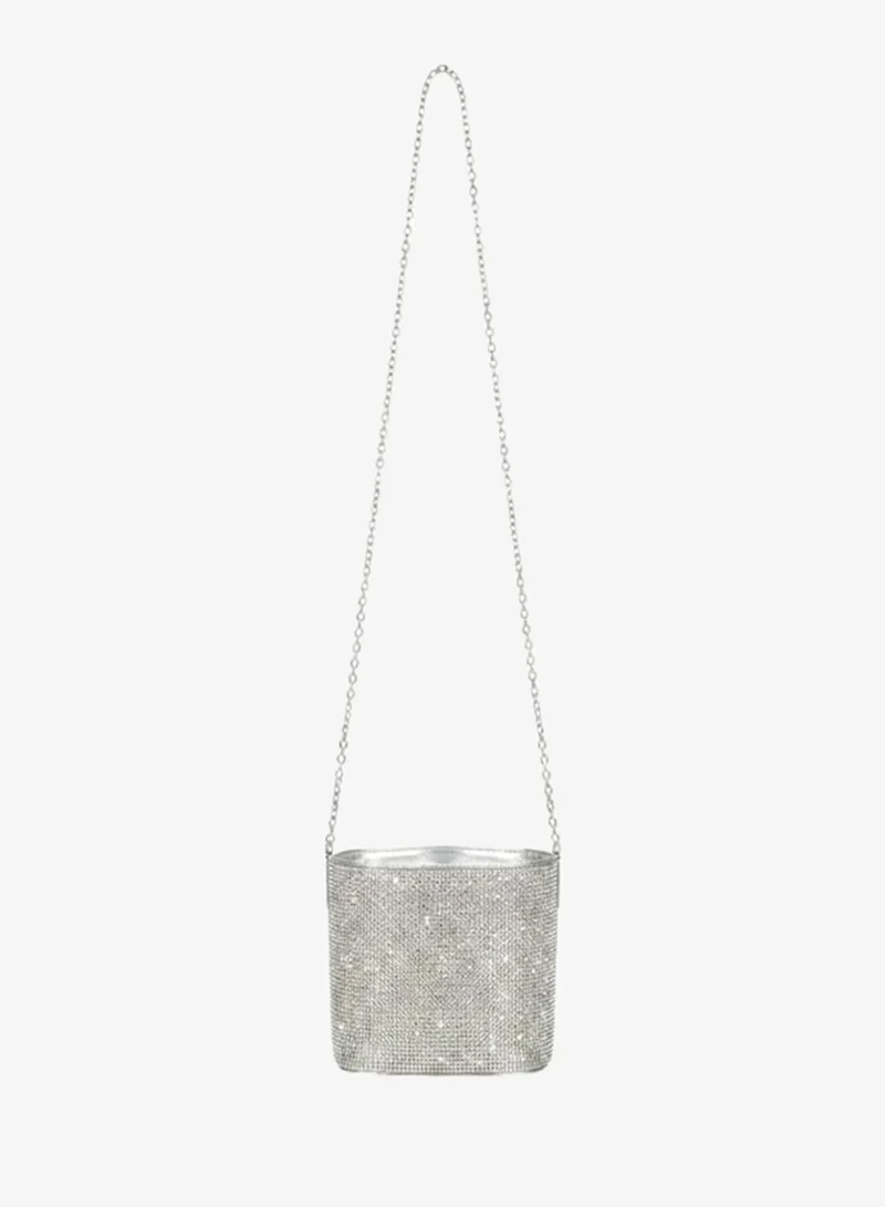Viny Silver Viny Women's Crystal Mesh Bucket Bag – Rhinestone Top Handle with Drawstring Closure for Women | Best Price UAE