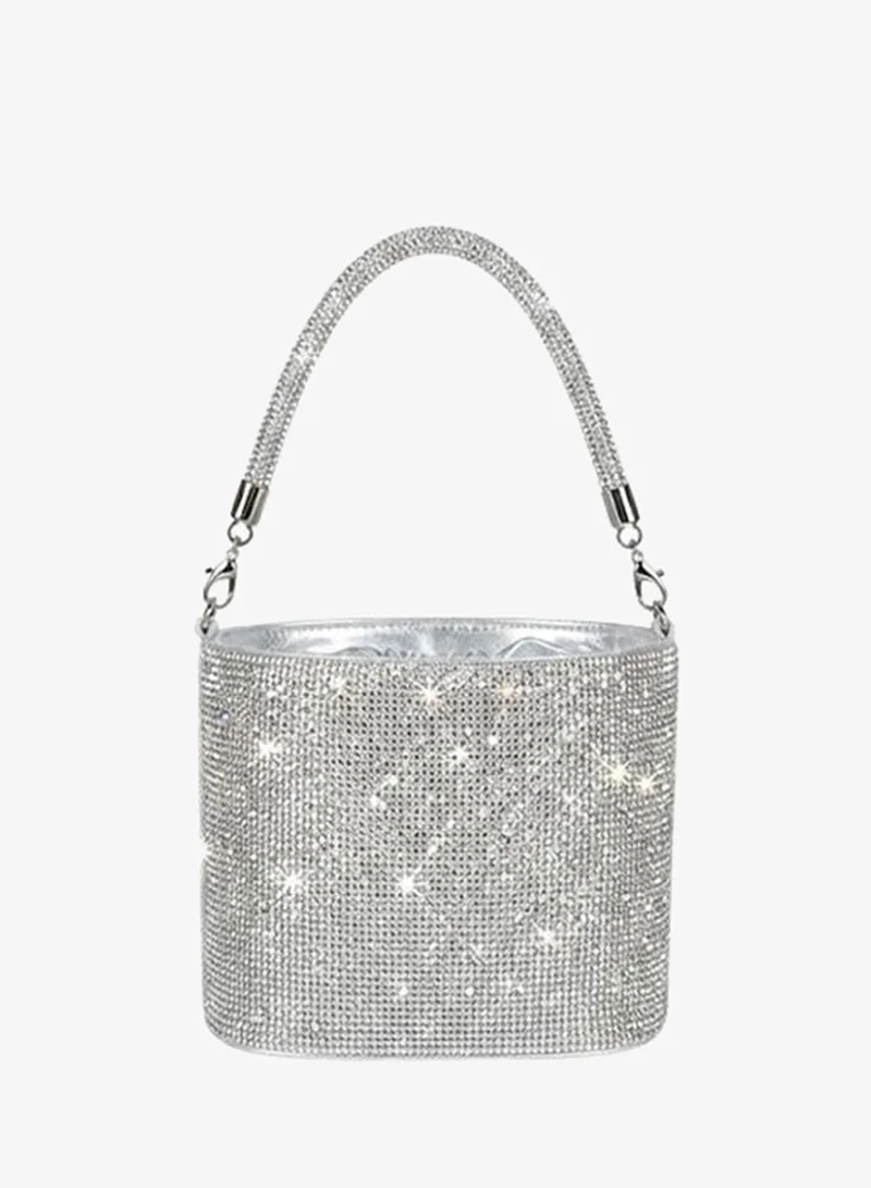 Viny Silver Viny Women's Crystal Mesh Bucket Bag – Rhinestone Top Handle with Drawstring Closure for Women | Best Price UAE