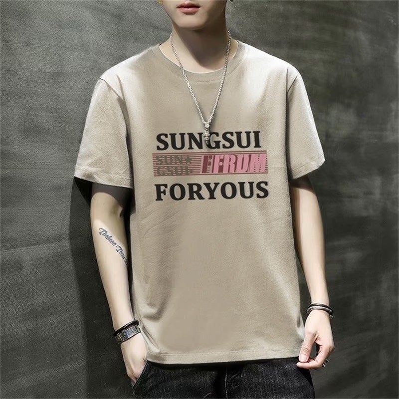 2025 Men'S Short-Sleeve T-Shirt Summer Loose Base Shirt Printed Youth Casual Versatile Trendy Versatile