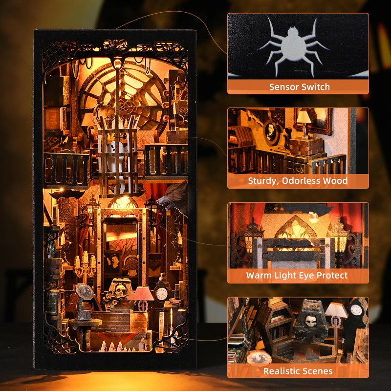 ETKVR Book Nook Kit, Book Nook Kits for Adults DIY Booknook Model Build, DIY 3D Wooden Puzzle Bookend Booknook Bookshelf Insert Miniature Dollhouse Kit for Home Decoration - Image 4