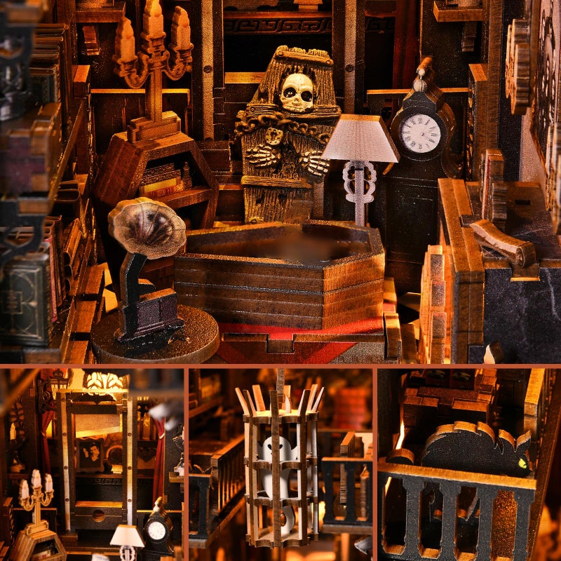 ETKVR Book Nook Kit, Book Nook Kits for Adults DIY Booknook Model Build, DIY 3D Wooden Puzzle Bookend Booknook Bookshelf Insert Miniature Dollhouse Kit for Home Decoration - Image 3