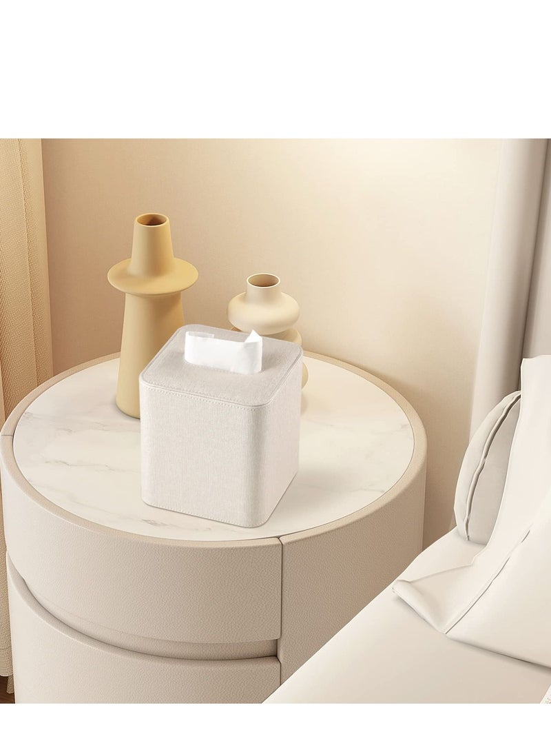 SYOSI Tissue Box Cover Square PU Leather Facial Tissue Box Holder - Magnetic Bottom Rounded Edges for Dresser Bathroom Decor and Home Decor(Beige)  - Image 5