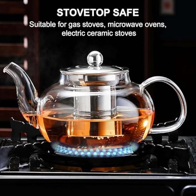 PARACITY Glass Teapot Stovetop 20 Oz600Ml Tea Pot With Removable 188 Stainless Steel Infuser Borosilicate Clear Tea Kettle Teapot Blooming And Loose Leaf Tea Maker Tea Brewer For Camping Travel - Image 4