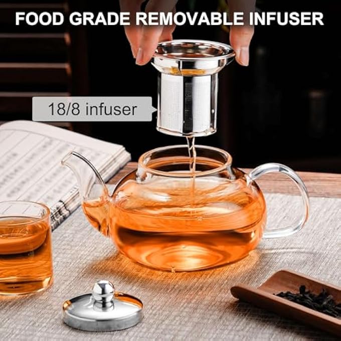 PARACITY Glass Teapot Stovetop 20 Oz600Ml Tea Pot With Removable 188 Stainless Steel Infuser Borosilicate Clear Tea Kettle Teapot Blooming And Loose Leaf Tea Maker Tea Brewer For Camping Travel - Image 3