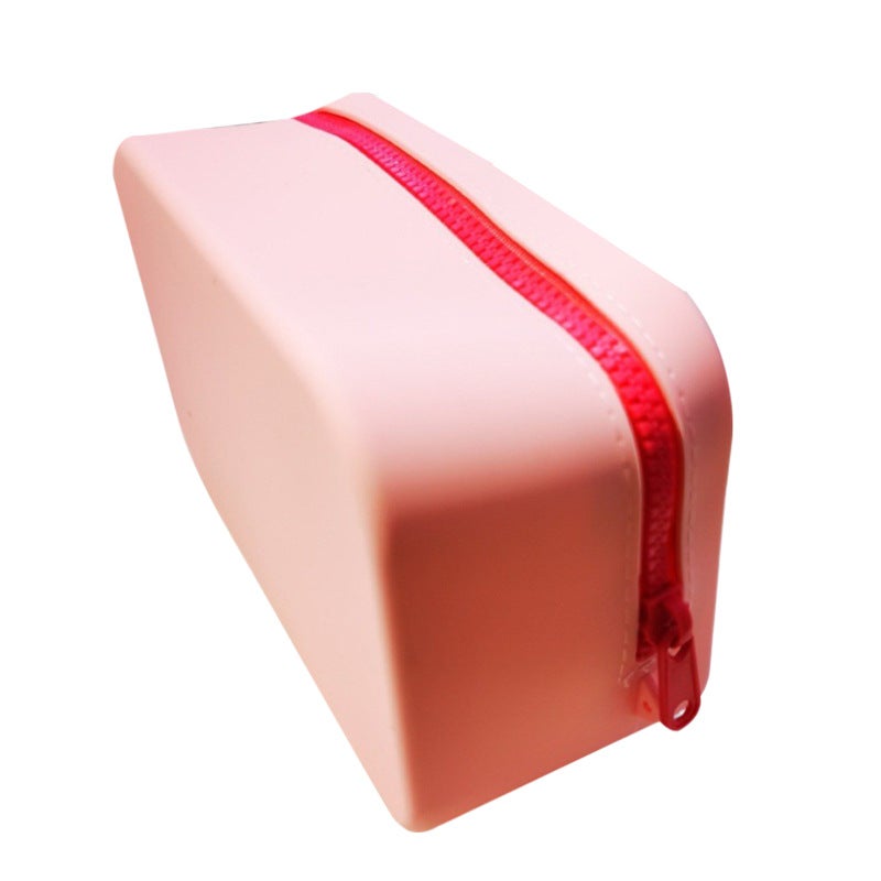 Silicone Cosmetic Bag Waterproof Toiletry Bag Extra Large Storage Bag Jewelry Data Cable Travel Storage Bag Portable(pink strapless, 20*12*8) - Image 1