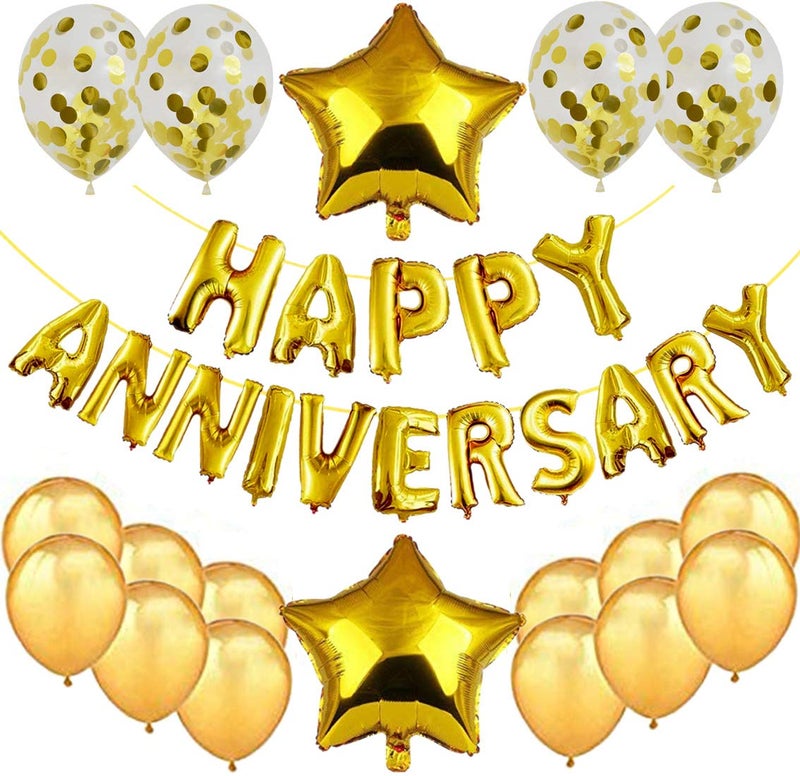 SOI Happy Anniversary Decoration | Happy Anniversary Decoration Kit | Happy Anniversary Balloons | Balloons For Anniversary Decoration | (Pack of 34) (Gold) - Image 1