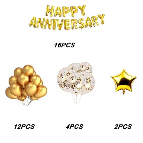SOI Happy Anniversary Decoration | Happy Anniversary Decoration Kit | Happy Anniversary Balloons | Balloons For Anniversary Decoration | (Pack of 34) (Gold) - Image 2