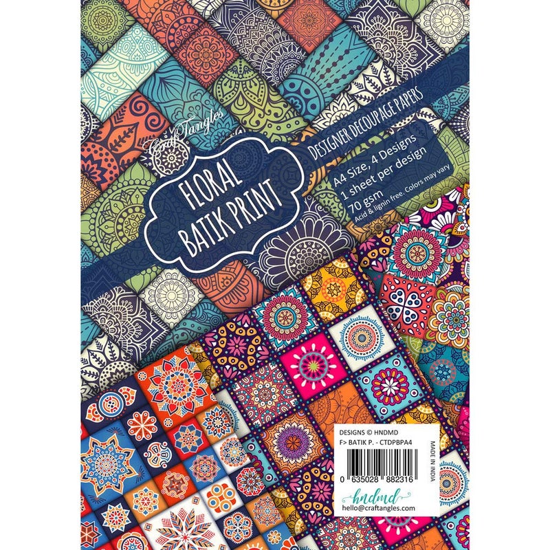 CrafTangles Decoupage Paper Pack - Floral Batik Print (A4) - 4 sheets - Image 3