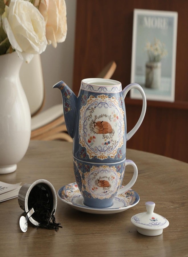 London Pottery Bone China Teapot Set, Afternoon Tea for One, Animal Pattern Teapot Cup and Saucer Set (Fox) - Image 3