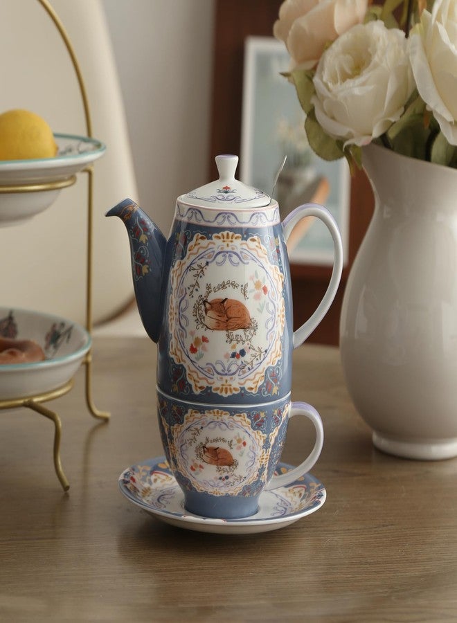 London Pottery Bone China Teapot Set, Afternoon Tea for One, Animal Pattern Teapot Cup and Saucer Set (Fox) - Image 2