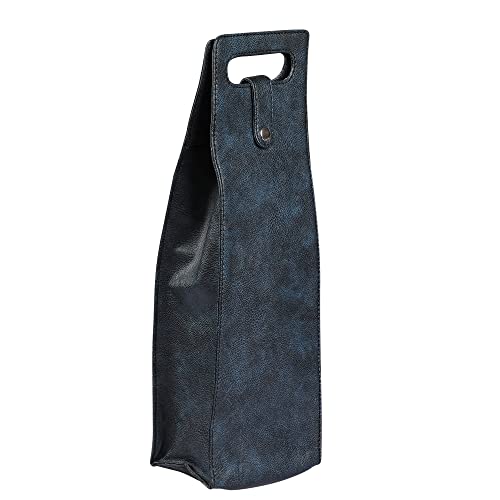 Anything & Everything Faux Vegan Leather Wine Bottle Holder, Hot/Cold Container Cover/Case Bag, Bottle Carry Bag - Blue & Black - Image 4