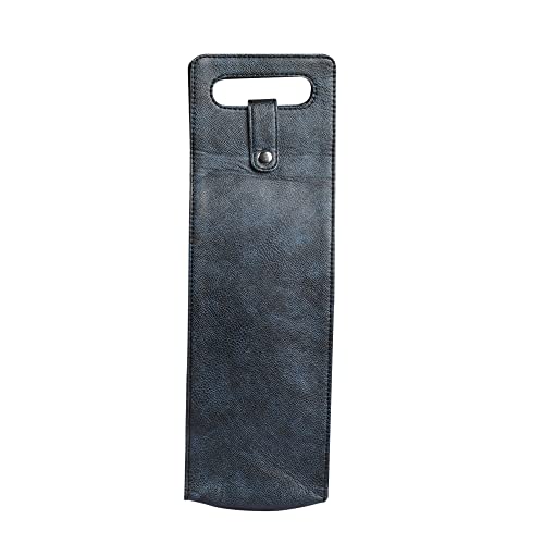 Anything & Everything Faux Vegan Leather Wine Bottle Holder, Hot/Cold Container Cover/Case Bag, Bottle Carry Bag - Blue & Black - Image 2
