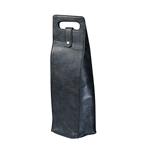 Anything & Everything Faux Vegan Leather Wine Bottle Holder, Hot/Cold Container Cover/Case Bag, Bottle Carry Bag - Blue & Black - Image 3