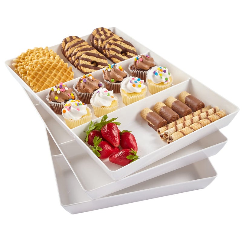 US Acrylic Avant White Plastic Divided Serving Trays Set of 3 15 x 10  Large Reusable 3Section Party Platters  Serve Appetizers Fruit Veggies  Desserts  BPAFree  Made in USA