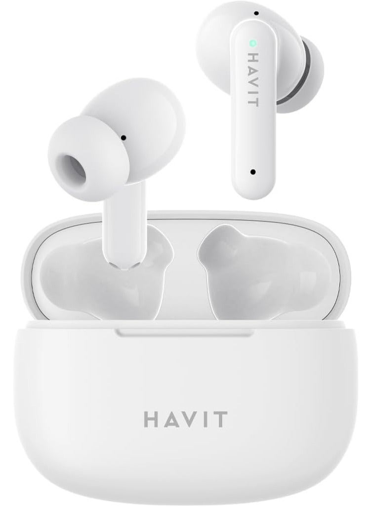 havit True Wireless Stereo Earbuds with Bluetooth 5.1 - Stylish Design, 10mm Dynamic Drivers for Powerful Sound, Touch Control Features, Long Battery Life for Uninterrupted Listening, Comfortable Fit for Daily Use - Perfect for Music, Calls, and Workouts (White) - Image 1