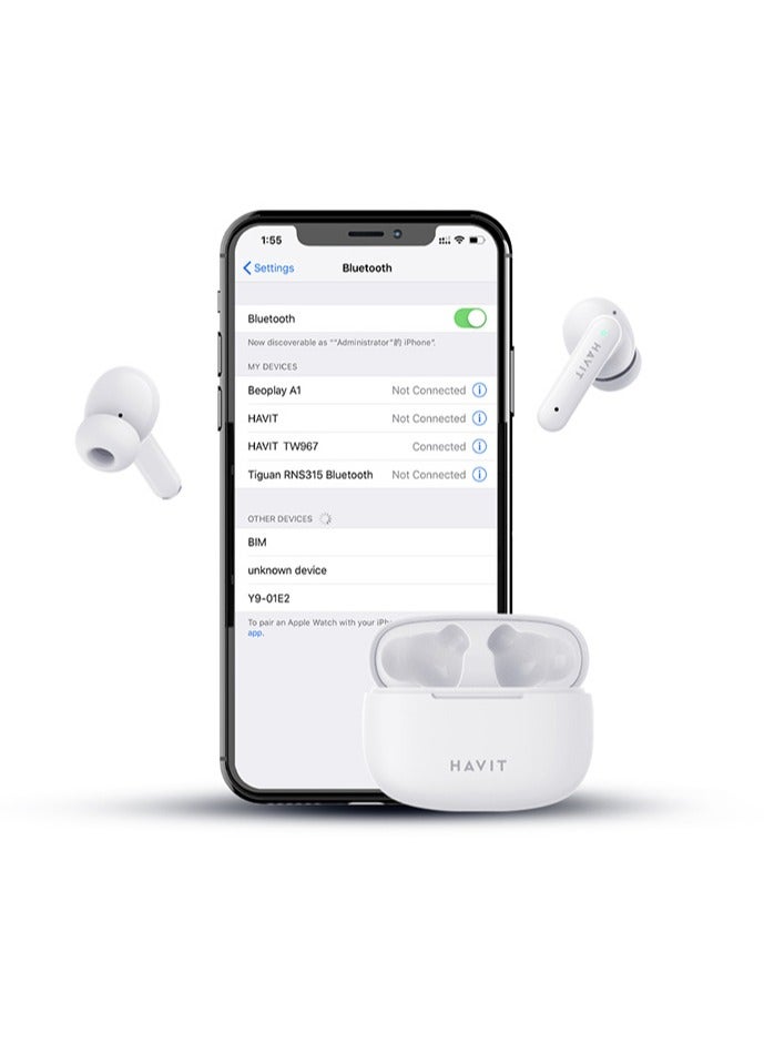 havit True Wireless Stereo Earbuds with Bluetooth 5.1 - Stylish Design, 10mm Dynamic Drivers for Powerful Sound, Touch Control Features, Long Battery Life for Uninterrupted Listening, Comfortable Fit for Daily Use - Perfect for Music, Calls, and Workouts (White) - Image 5
