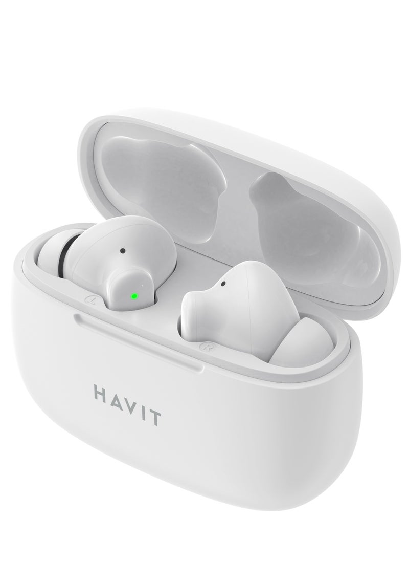havit - True Wireless Stereo Earbuds with Bluetooth 5.1 - Stylish Design, 10mm Dynamic Drivers for Powerful Sound, Touch Control Features, Long Battery Life for Uninterrupted Listening, Comfortable Fit for Daily Use - Perfect for Music, Calls, and Workouts (White) - Image 1