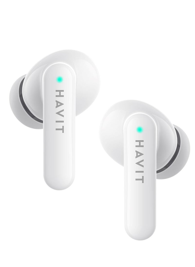 havit - True Wireless Stereo Earbuds with Bluetooth 5.1 - Stylish Design, 10mm Dynamic Drivers for Powerful Sound, Touch Control Features, Long Battery Life for Uninterrupted Listening, Comfortable Fit for Daily Use - Perfect for Music, Calls, and Workouts (White) - Image 1