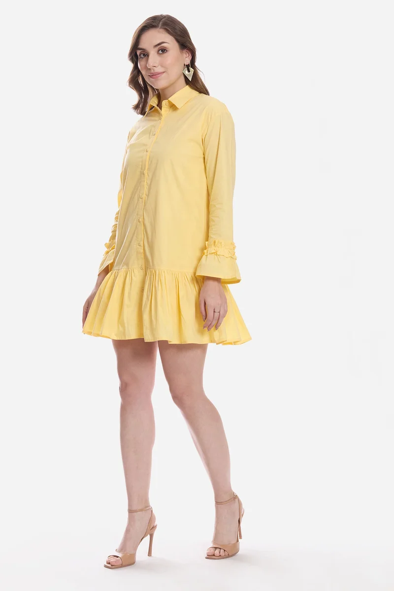 Virgio  Solid Cotton Ruffle Mini Dress for Women for Women | Best Price UAE